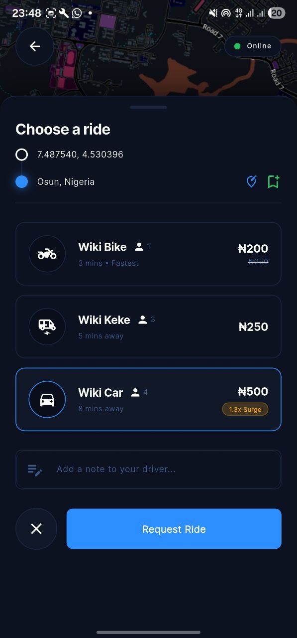 Wiki App Ride Tracking Screen